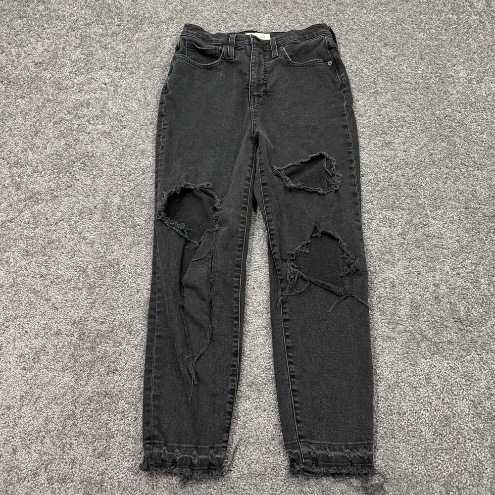 Madewell Jeans Womens 27 Gray Black The Mom Jean Stretch Distressed Denim City